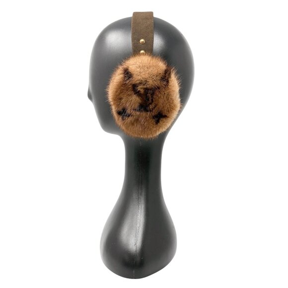 LOUIS VUITTON Vintage LV Monogram Mink Earmuffs Brown Gold Suede [106418] - Picture 8 of 15